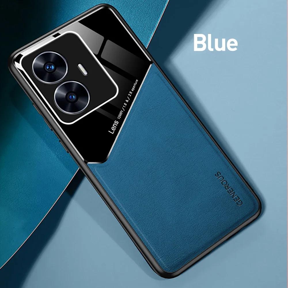 

Leather Texture Case For Realme C67 C65 C63 4G C61 Cover With Car Magnetic Shell Capa Coque Fundas Realme C61 синій
