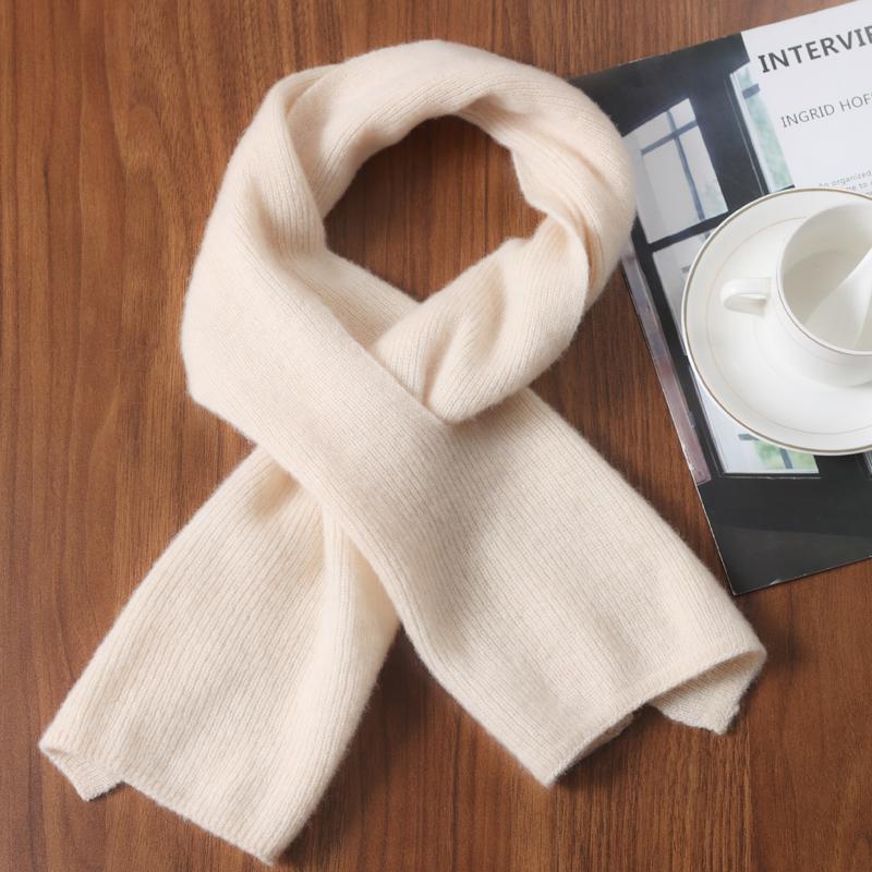 Knitted 100% Wool Cross-Perforated Scarf For Women Winter Soft Solid Fashion Neck Warmer Elegant All Match Decoration Scarves