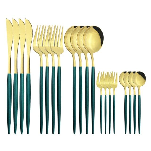 Lustro złoty zestaw sztućców noże ciasto widelce do owoców łyżeczka do kawy sztućce obiadowe zastawa stołowa zastawa stołowa ze stali nierdzewnej zestaw sztućców