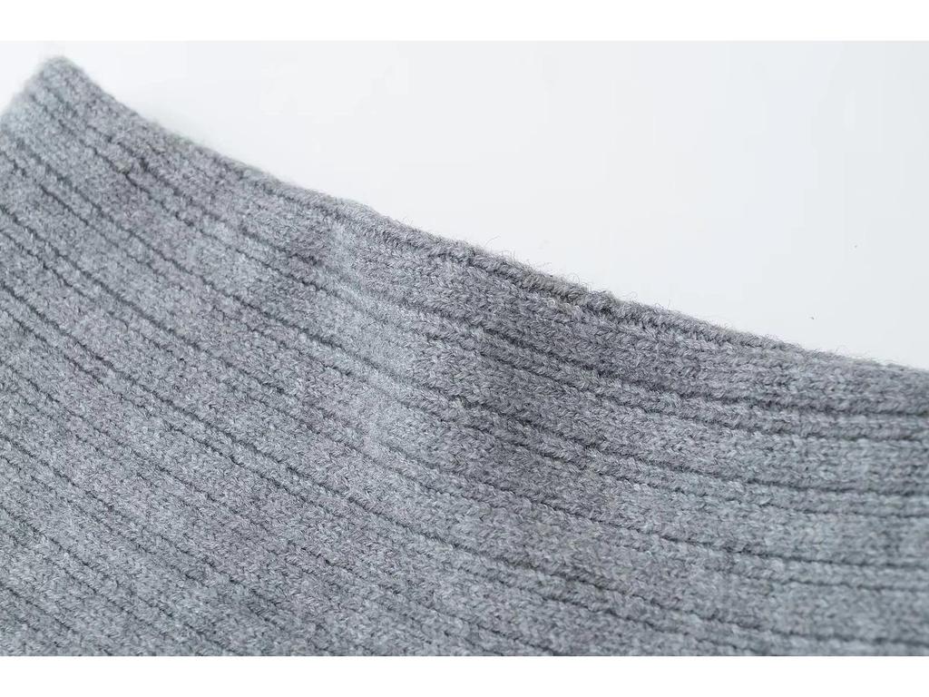 Mature Retro Fold-over Waist Knit Midi Skirt for Women - Slimming Hip-hugging Grey Skirt for Autumn/Winter