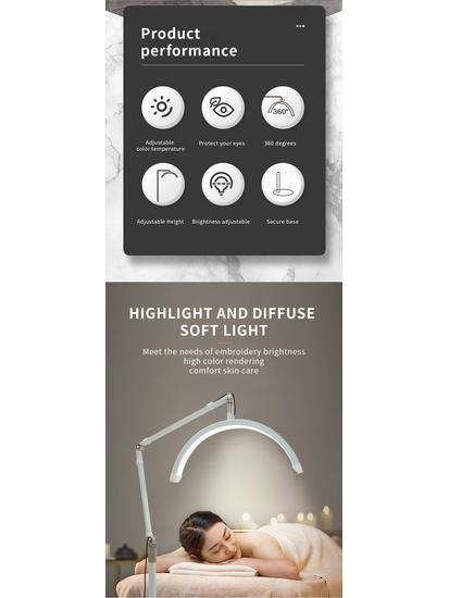 16" U-förmige LED-Standleuchte 20W für Nageldesign, Tattoos, Microblading, Wimpernverlängerung - Augenschutz durch Halbmond-Design.