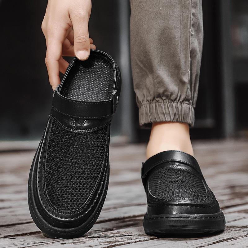 2025 Summer New Men's Shoes Breathable Mesh Beach Shoes Trendy Cool Slippers Two Wear Driving Casual Sandals Men