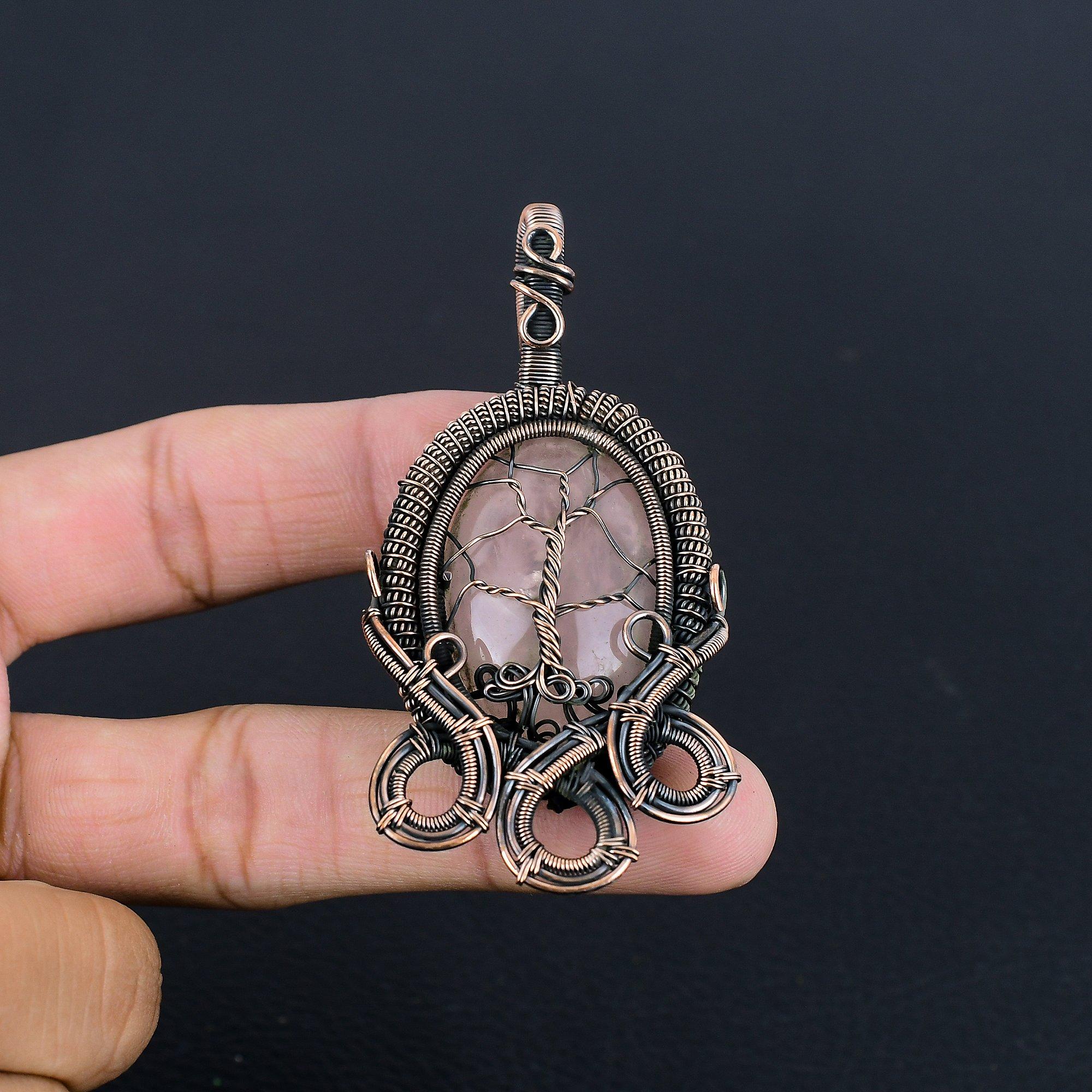 

Украшения из розового кварца, кулон, обернутый медной проволокой 999 пробы, украшения из драгоценных камней ручной работы, подарки для жены, совершенно новый кулон 2.58 Inches