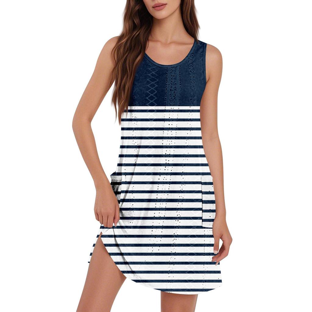 Women's Casual Sundress With Pockets Summer Boho Beach Dress T-Shirts Dress V Neck Loose Tank Dresses