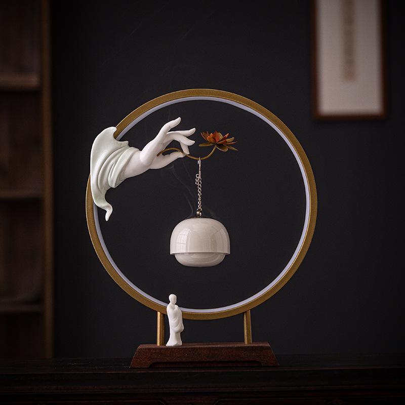 Feng shui Chinese-style Zen-inspired Buddha's hand lotus hanging stove lamp ring decoration, household indoor entrance TV cabine