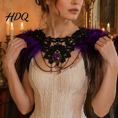 Vintage Shrug for Party Gothic Feather Cloak Men Women Halloween Tulle Cape with Festival Outfit Props Shawl Shoulder Wrap Witch Cosplay Costume