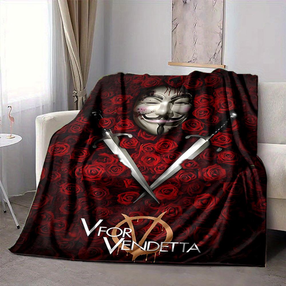 1pc V for Vendetta Flannel Throw Blanket - HD Printed Lightweight Soft Warm All-Season Blanket for Sofa, Bed, Travel, Camping 092