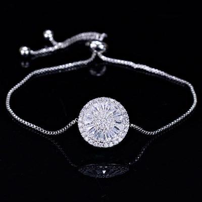 WWJ Adjustable Size Fashion Round Royal Blue Cubic Zirconia Charm Bracelets Bangles for Women