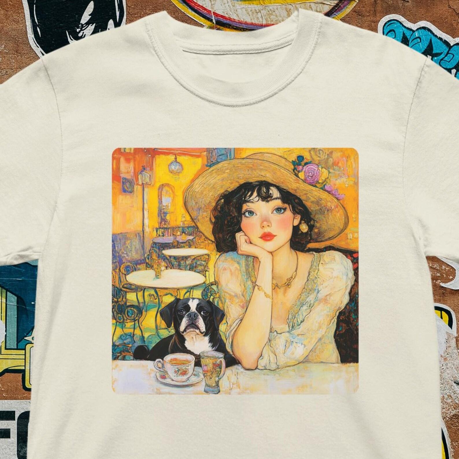 Vintage Cafe Girl T-Shirt - Romantic Art Tee, Parisian M