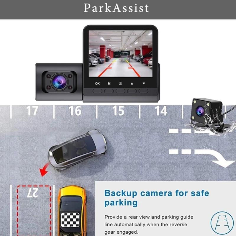 2/3 Channel Car DVR Three-Lens Inside Vehicle Camera Recorder Video HD1080P Dashcam Loop Recording Car Charge
