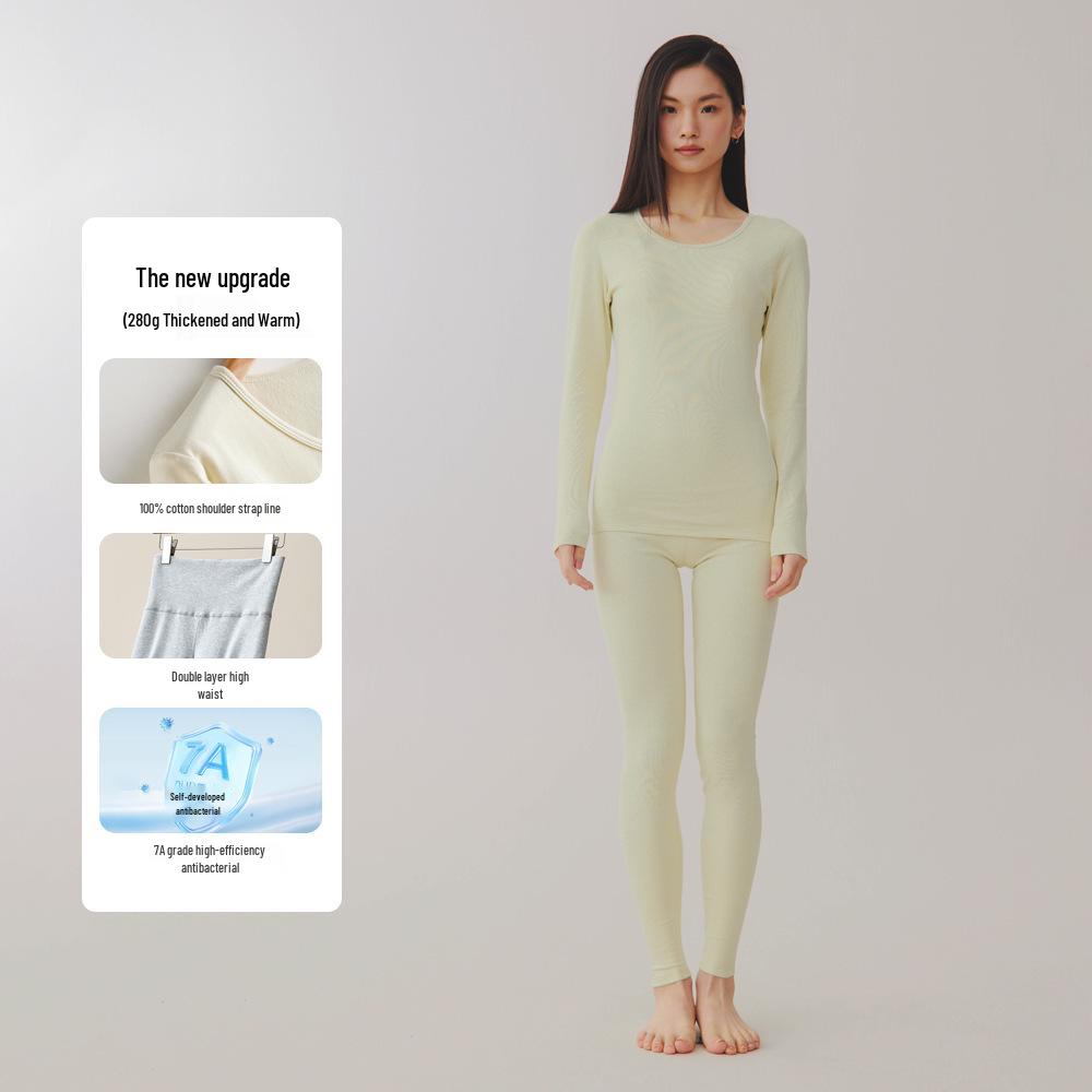 Women's Plus Size Double-Sided Flannel Underwear Set - Pure Cotton, Thick Round Neck Base Layer for Autumn and Winter