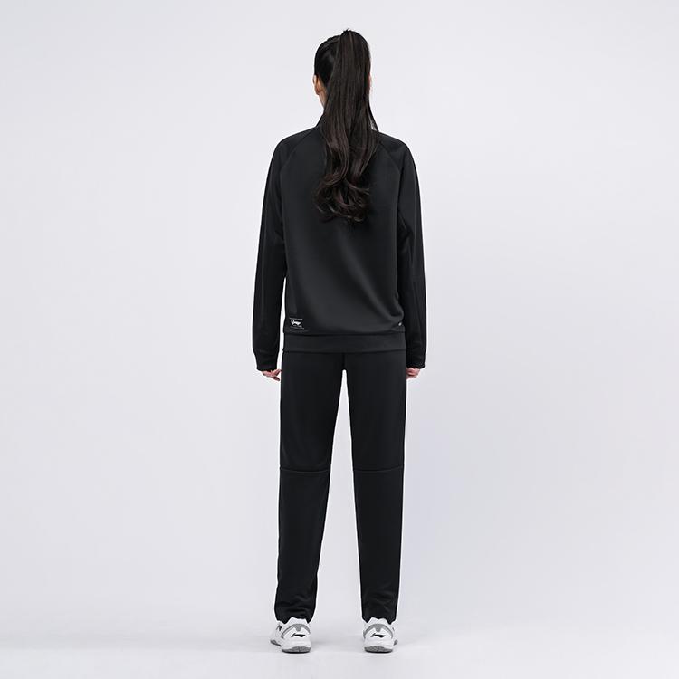 Li Ning Logo Pattern Stand Collar Loose Long Sleeve Elastic Waist Pants Casual Sports Suit Unisex suit Black AWEU045-1