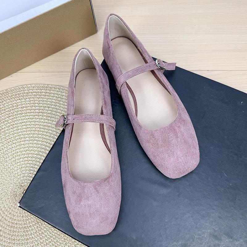 Fashion Flat Shoes for Women 2025 Square Toe Shallow Mouth Suede New Mary Jane Shoes Large Size Women's Shoes 42 43 44 Zapatos
