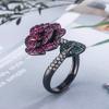 Jewelry Copper Bottom Gold-Plated Simulation Red Corundum Black Gold Flower Personalized Ring Female