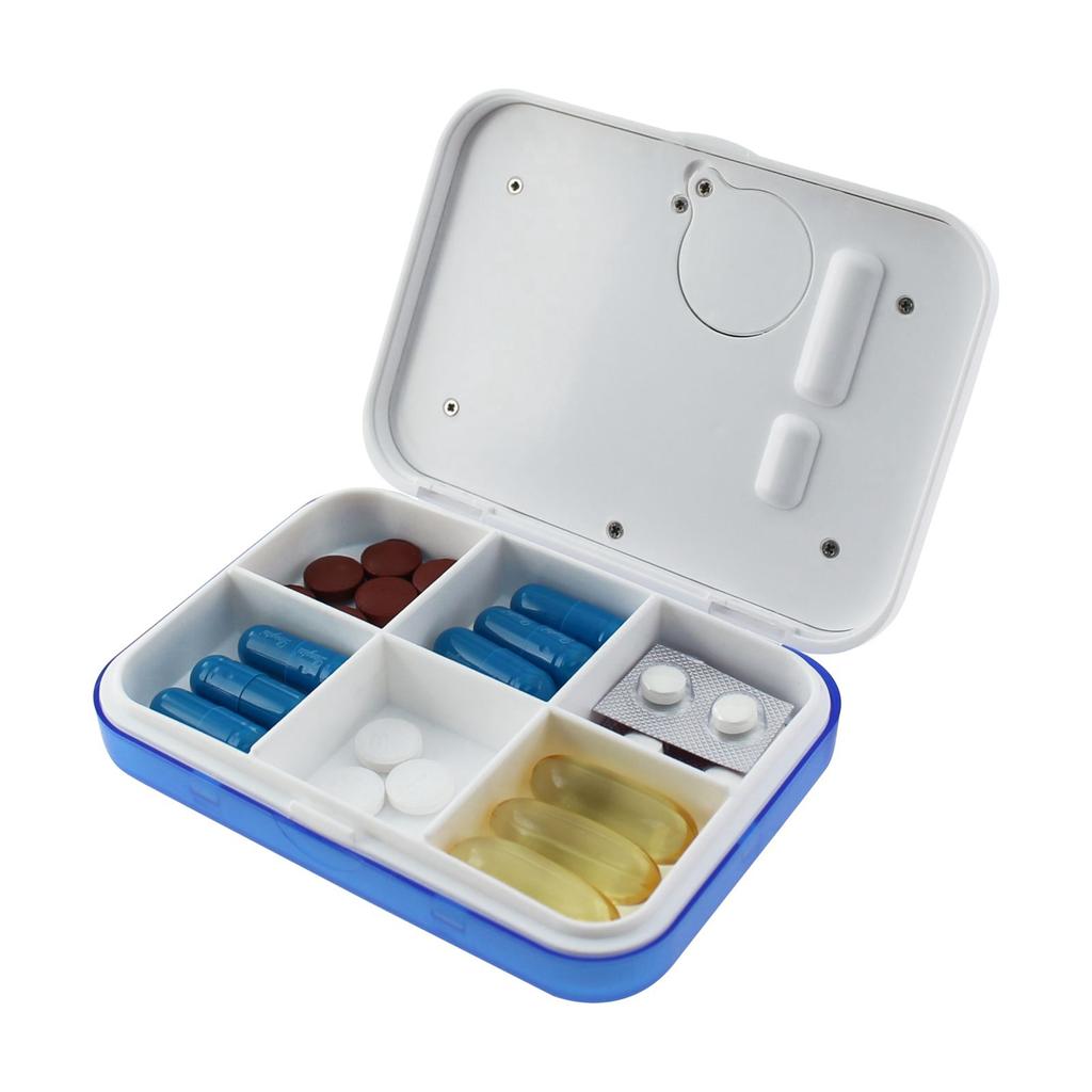 Portable Mini Pill Box Timed Reminders 6 Compartments Pill Organizer Electronic Reminder Pill Box with Timer Five Group