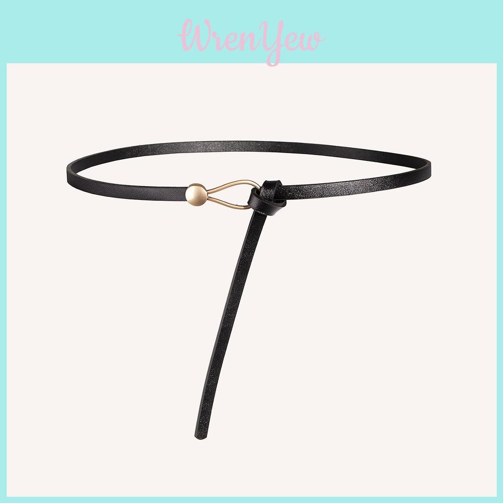 Pu Thin Waist Belt With Metal Buckle For Casual Dress And Retro Style