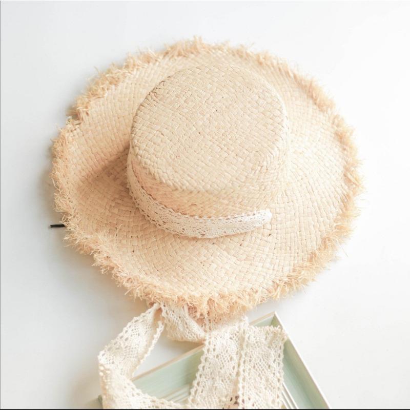 Children's Parent-child Straw Hat Raffia Woven Straw Hat Women's Streamer Children's Dome Hand-woven Sun Hat Beach Hat