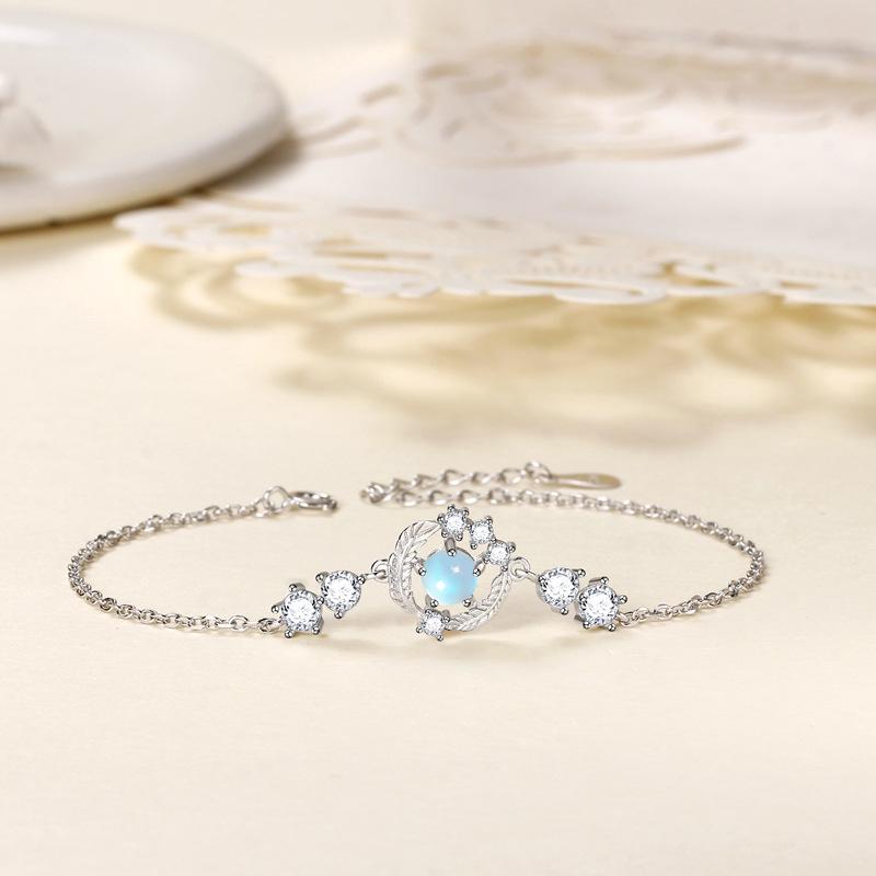 Feather You Accompany Moonstone Bracelet Women Niche Exquisite Ins Style Temperament High-end Bracelet Jewelry Women