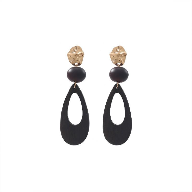 Geometric Wooden-Style Resin Earrings Women Hollow Out Vintage Boho Statement Drop With Leopard Print Detail