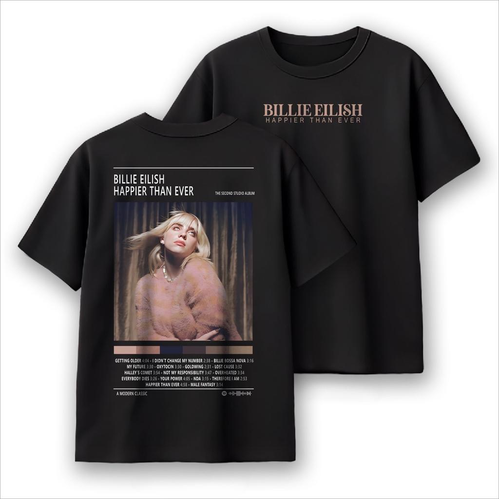Billie Eilish Happier Than Ever Grafica Tracklist T-Shirt Unisex Unisex Streetwear Cotone Pop Music Album Poster Merch per Fan Maglietta Top