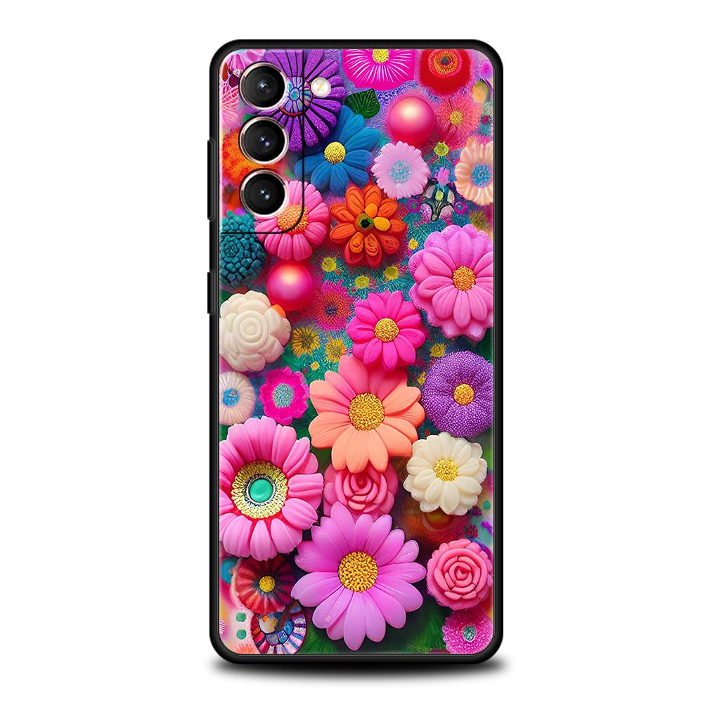Colorful Flower Phone Case for Samsung Galaxy S24 S23 S22 S20 S21 FE Ultra S10 S10E S9 S8 Plus 5G Silicone Cover Capas Funda Bag
