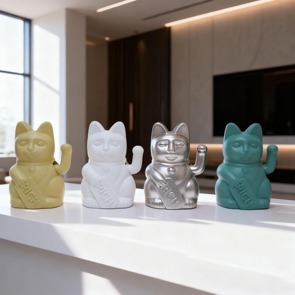 Maneki Neko Kot Szczęścia Statuetka Machająca Fortuną Przywołujący Kot z Monetą Japoński Talizman Szczęścia do Domu Biura Dekoracja Żywiczna Prezent