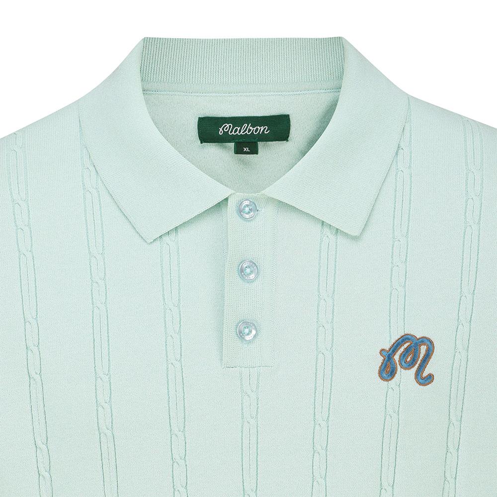 MALBON GOLF M Chain Cable Pattern Casual Short Sleeve Knit Pastel Blue (Man)