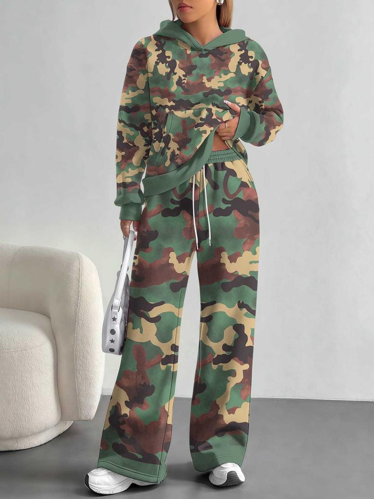 Patchwork Tie-dye European and American Casual Long-sleeve Set, Women's Hoodie Sweatshirt and Pants Two-piece Set