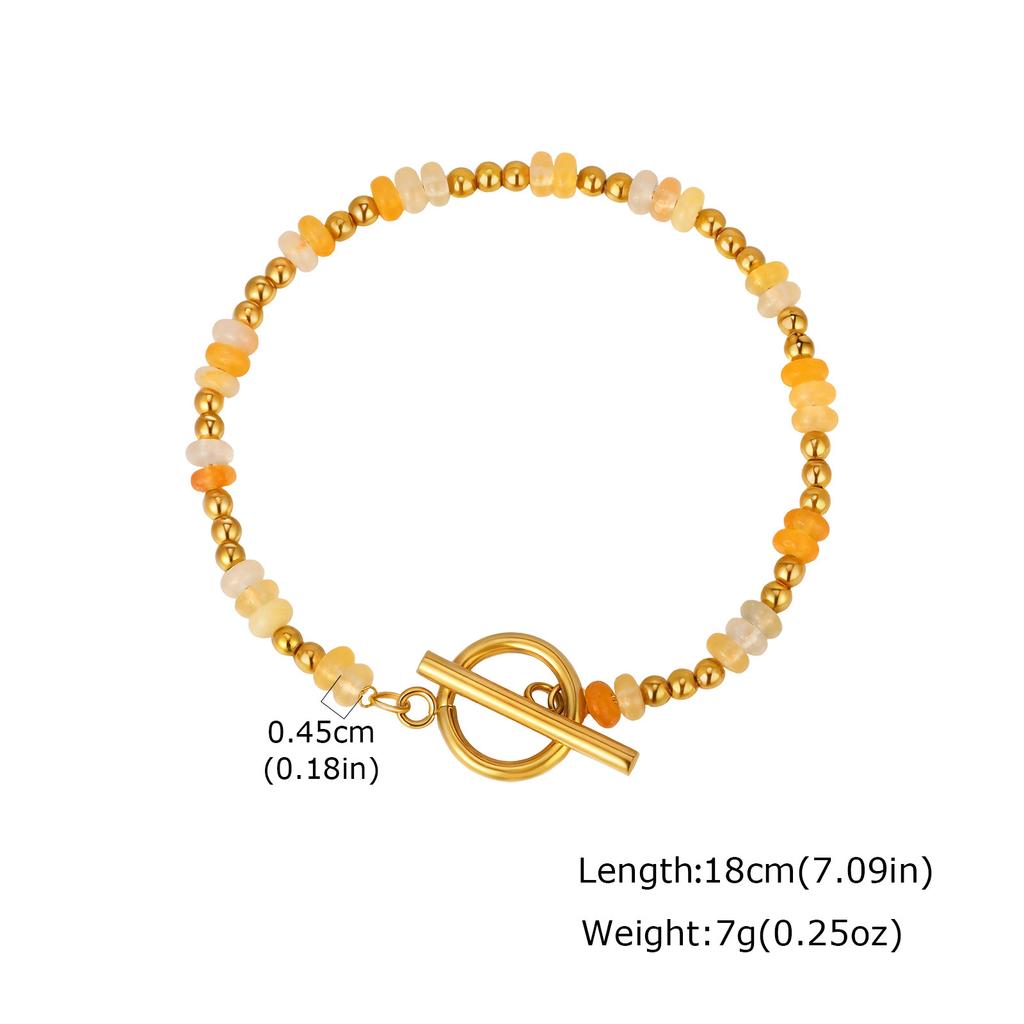 Niche Design Fashionable Color Natural Stone Beaded Stainless Steel Rice Bead Ot Buckle Bracelet Female Br-3051