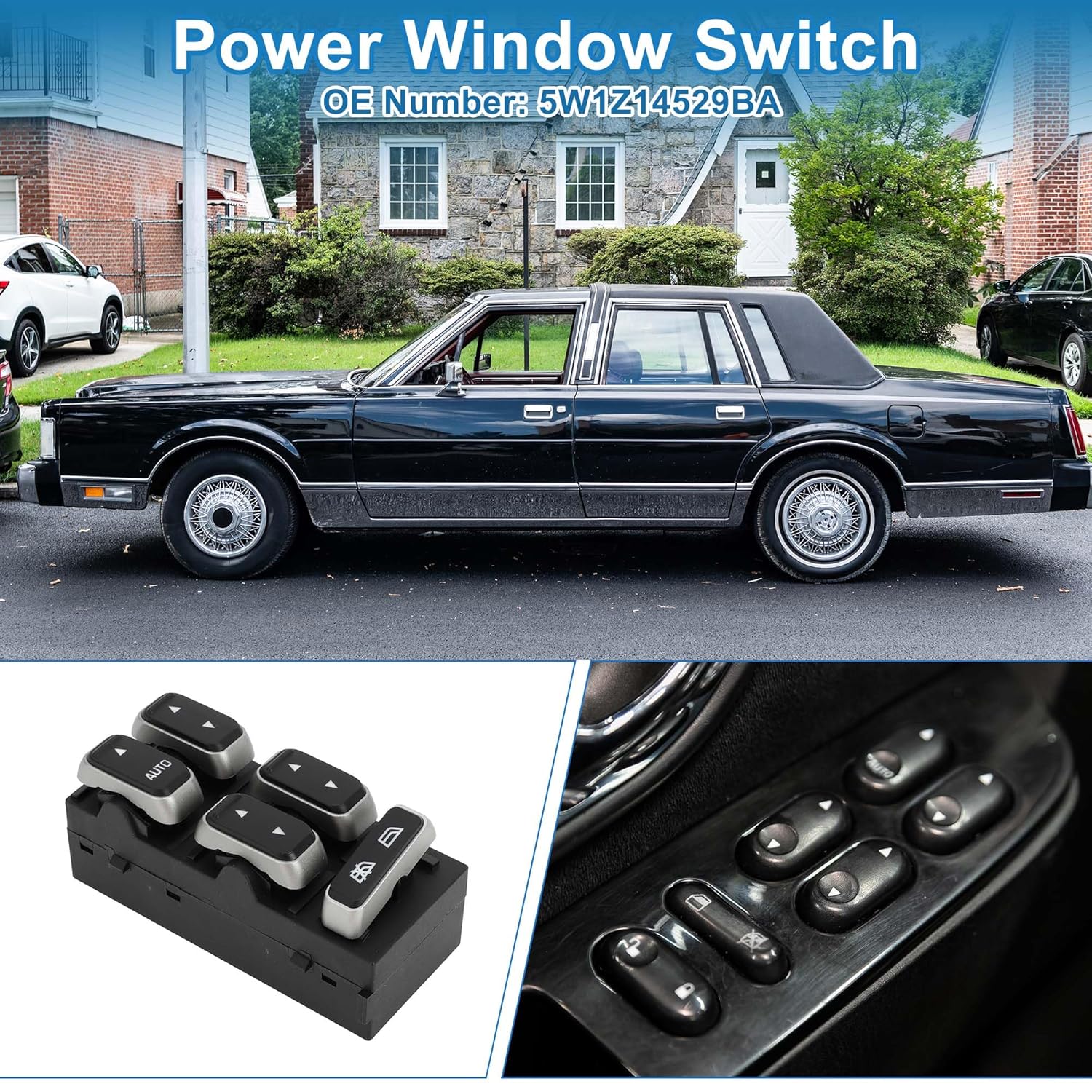 Power Window Switch No.5W1Z14529BA Window Control Switch for Lincoln Town Car 2003-2008 Black