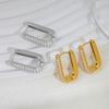 Gold and silver two-color square with diamond ear buckle fashionable personalized geometric earrings
