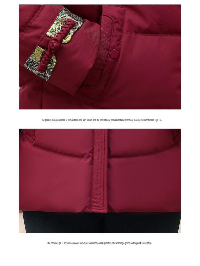 Stylish Hooded Cotton-Padded Jacket for Middle-Aged & Elderly Women: Warm, Fleece-Lined Winter Coat