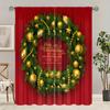 2 pieces of Christmas and New Year wreath printing curtain - polyester material - suitable for bedroom living room study ro