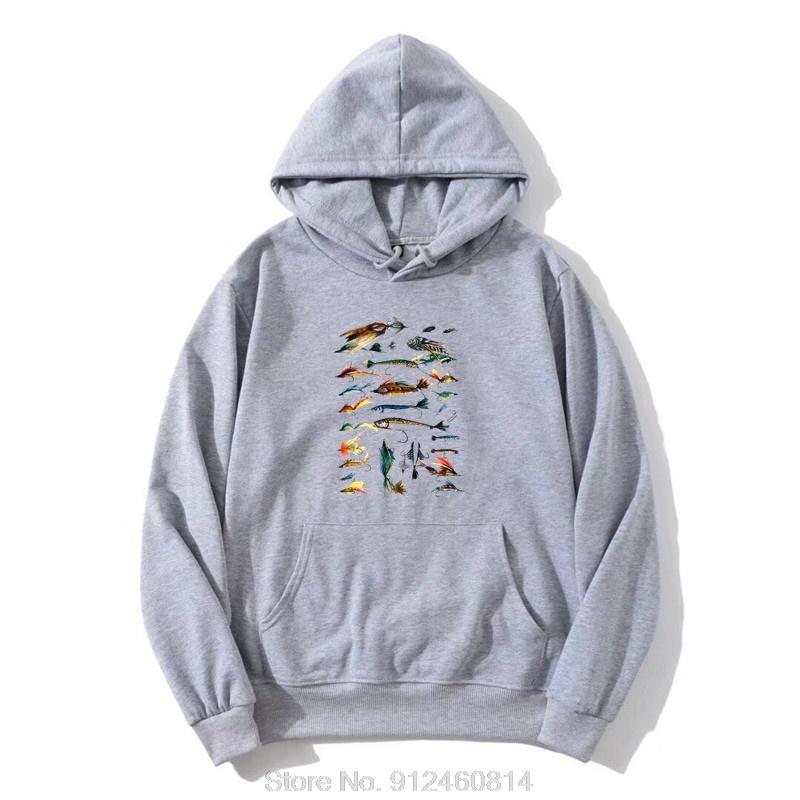 Vintage Fly Fishing Lures Print Funny Gift Hoodie Men Cotton Hoody Hip Hop Jacket Zip Up Hoodie Sweatshirt Harajuku Streetwear