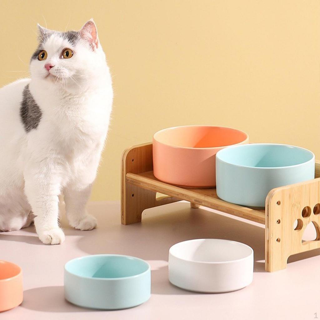 Support pour gamelles Haut, Gamelles Non Incluses, Bambou, pour Chiens Moyens Grands Animaux de Compagnie Chat Table pour Nourriture, Alimentation Chien