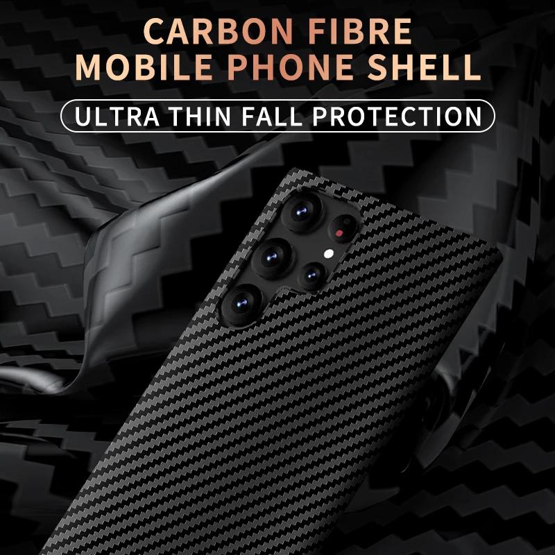 Ultra-Thin Carbon Fiber Pattern Phone Case For Samsung S22 S23 S24 S25 Ultra Plus Note 20 10 Plus Slim Shockproof PC Hard Cover