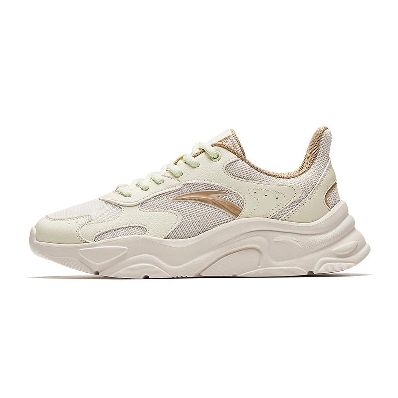 Anta Little Millennium Fabric Synthetic Leather Rubber Summer Thick Sole Shoes Low Top Casual Shoes Women sneaker White Brown 922638811-4 35.5