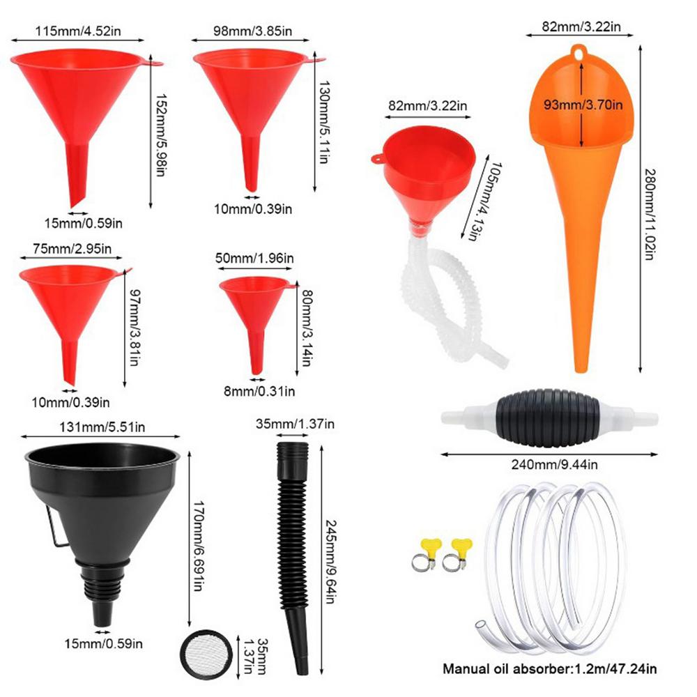 Kitchen Funnel Set Oil Funnel Kit 8-Piece Right Angle Funnel Wide Mouth Funnel For SUVs Motorcycles