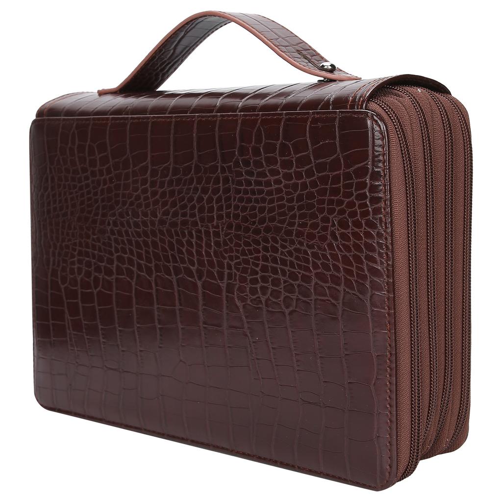 Pen Case Large Capacity 200 Slots Pencil Holder 4‑Layer Zipper Classified Storage PocketBrown