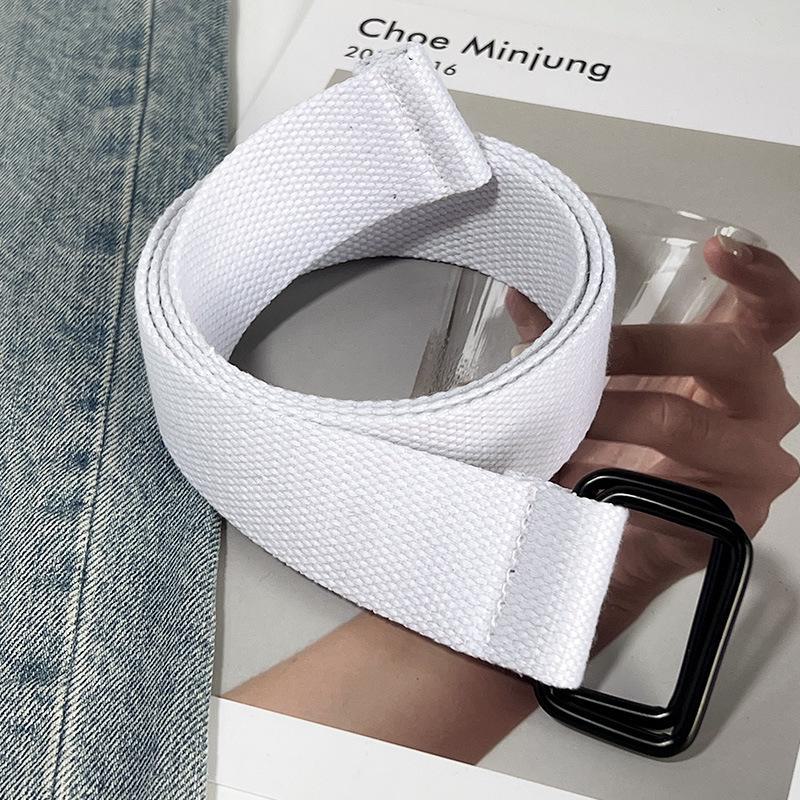 

Ремень унисекс с двойной пряжкой из холста для джинсов и комбинезонов - модный стиль милитари 110cm*3.8cm белый