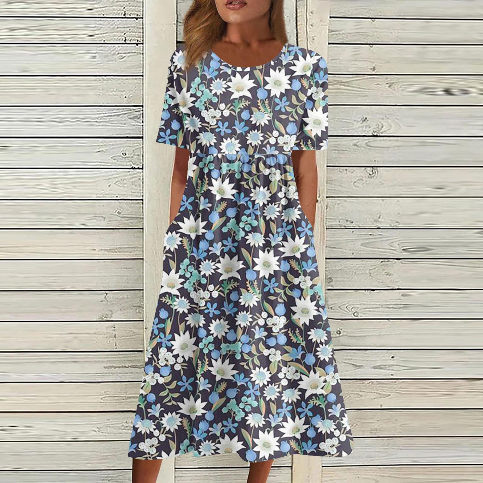 

Жен. Повседневные платья Платья с принтами Летние платья С принтами Плиссированные платья-миди с круглым вырезом Классический Классический На открытом воздухе Повседневные С короткими рукавами Свободные платья XXXL синий