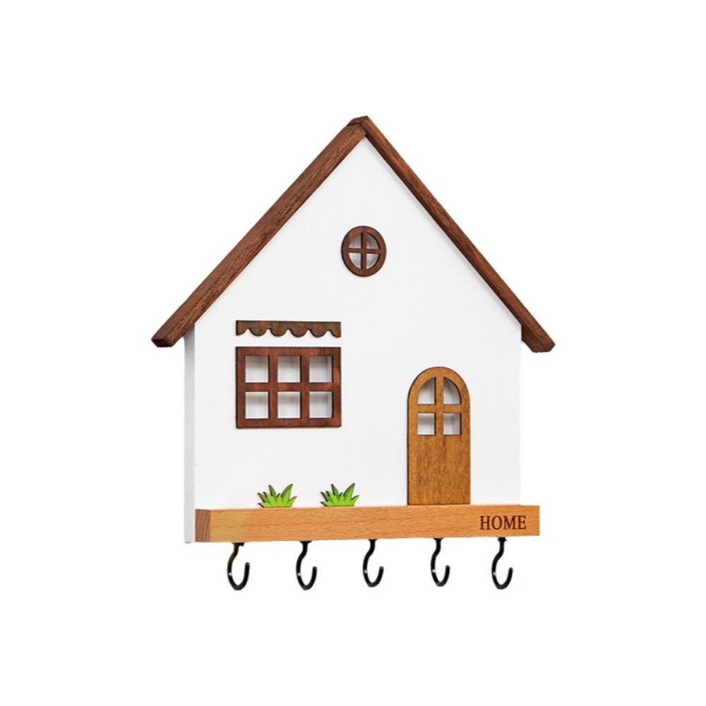 Dekorativní háčky ve tvaru domečku Dřevěný držák na klíče Umělecký design Nástěnný držák na klíče Obývací pokoj