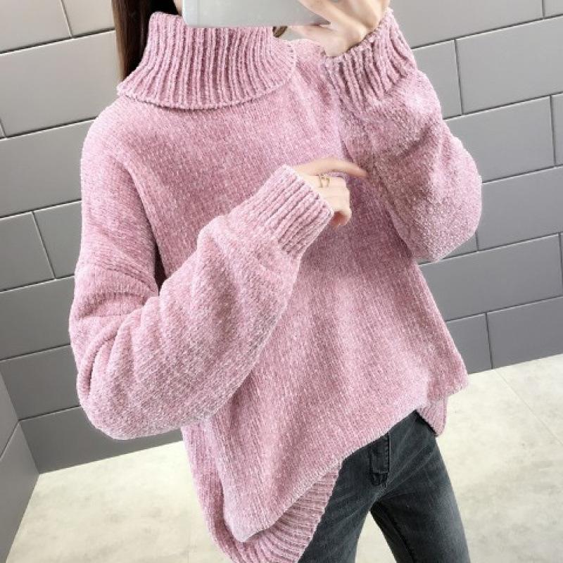 

Women s Autumn Winter Loose Elastic Thick Knitted Sweaters Solid Female Warm Base Shirt XS