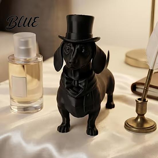 Matte Black Dog Ornament for Office Desk 3D Printed Gentleman Dachshund Figurine, Elegant Sculpture Desktop Ornament, Decor Solid Art Statue Home Gift