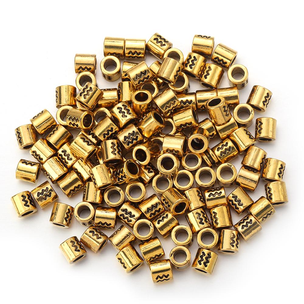 60pcs/lot Twelve Constellations Beads Alloy Beads Big Hole Tube Beads Spacer Loose Beads For Jewelry Making DIY Accessories