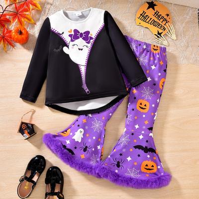 Barn Halloween Långärmad Tecknad Söt Outfit Set