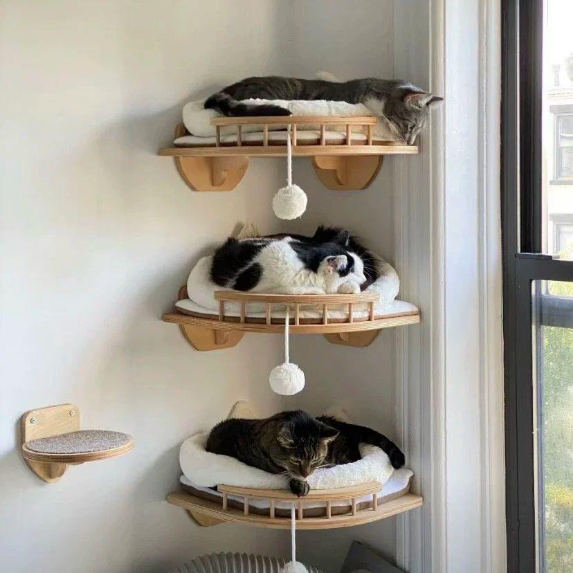 Wall-mounted Cat Viewing Platform Wooden Cat Climbing Frame Solid Wood Cat House Corner Observation Deck