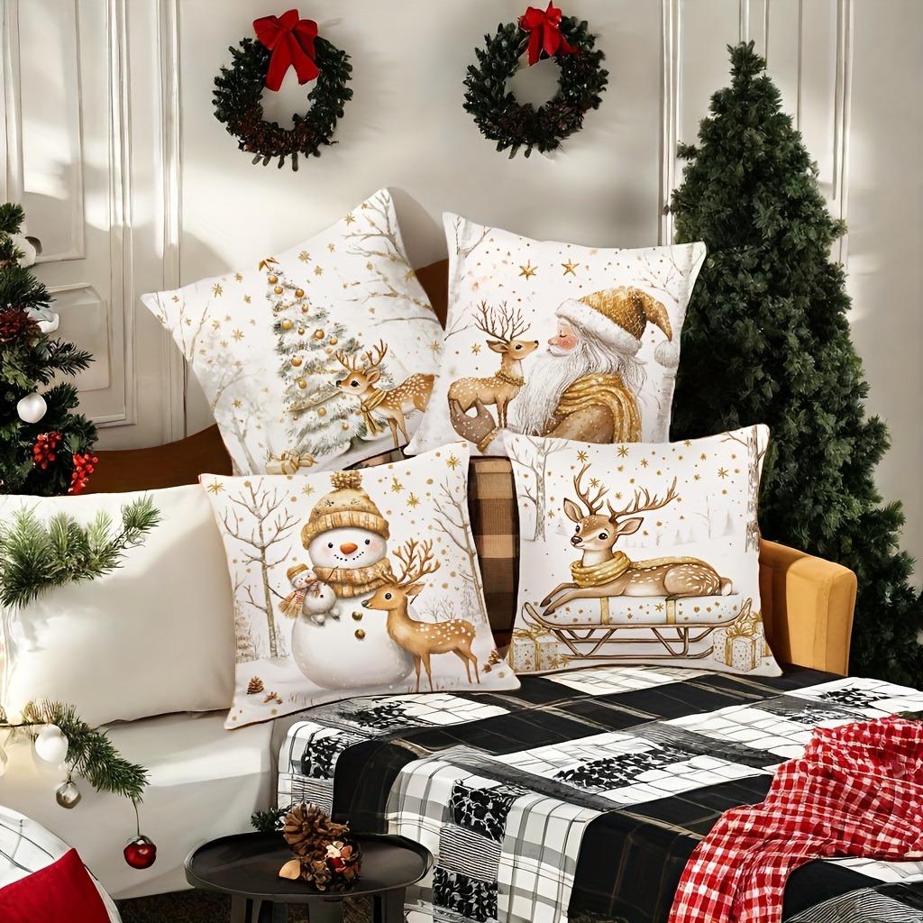 Christmas Theme Pillowcase New Year Gift Santa Claus Fawn Pillow Cover Home Room Decoration Living Room Sofa Cushion Cover Short