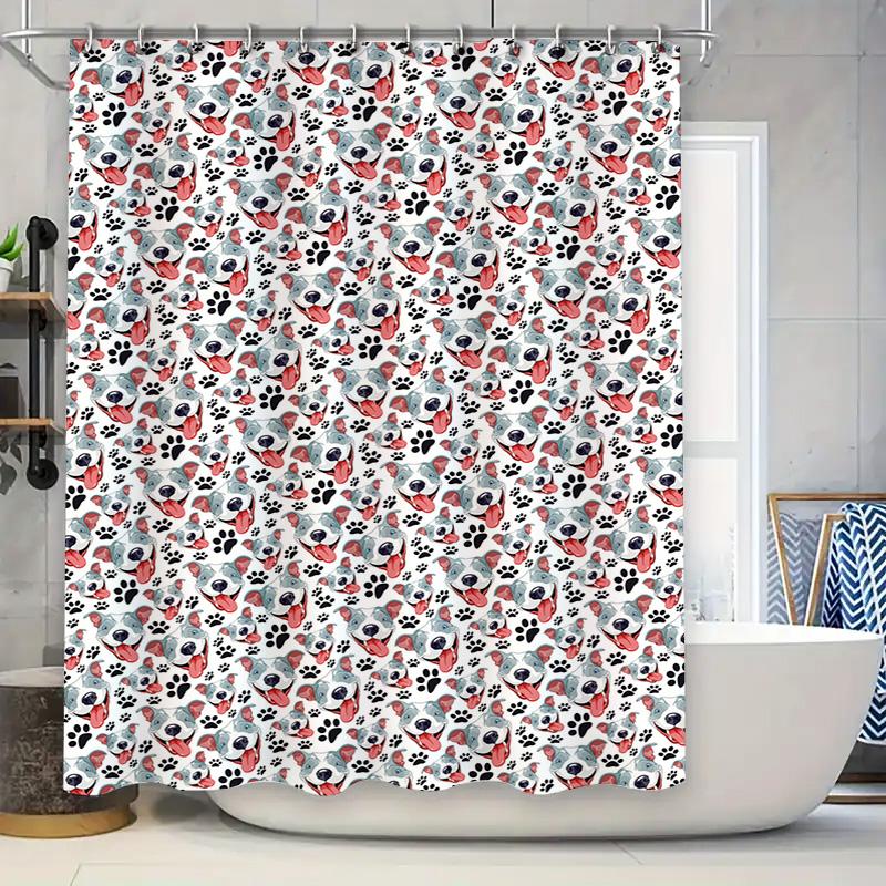 

Puppy Print Shower Curtain: Cute Animal Paw Pattern Bathroom Decor Waterproof Fabric Shower Curtains For Home Decoration Red Blu W60H190(CM)-1 Pcs