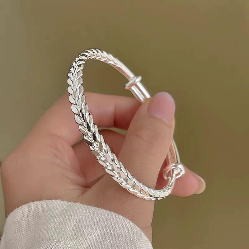 Nickel Silver Plated Wheat Ear Tassel Bracelet for Women - Smooth, Adjustable Niche Design